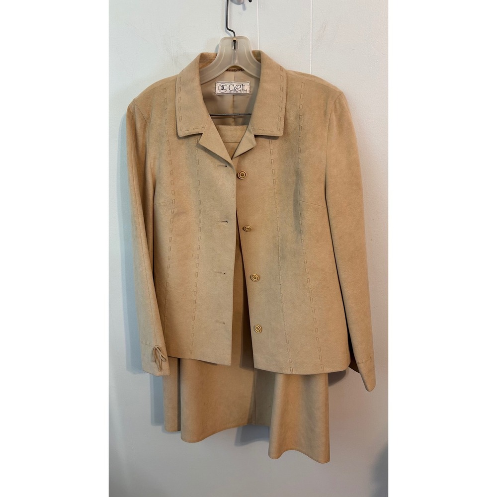 Cyril Creation Suisse Vintage West Suede Skirt Suit Beige 10 Dolly Parton costum